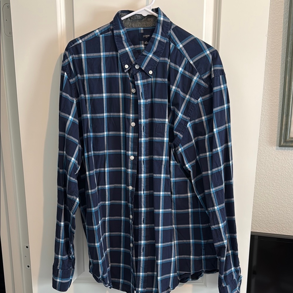J. Crew Blue and White Plaid Casual Shirt